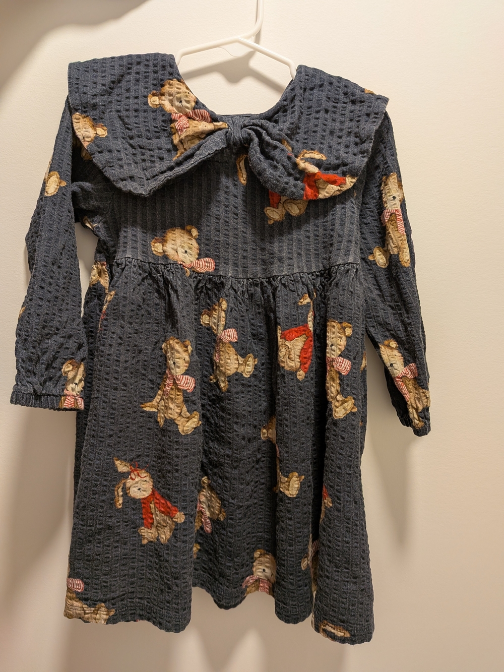 next Navy Waffle-Knit Dress with Teddy Bear Print